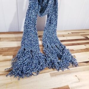 Raffaello Bettini Marled Blue Wool Blend Bohemian Tasseled Scarf 100" x 5"